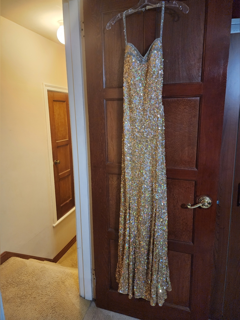 Gold Sequence Halter Gown: Size L (fits 10-12)